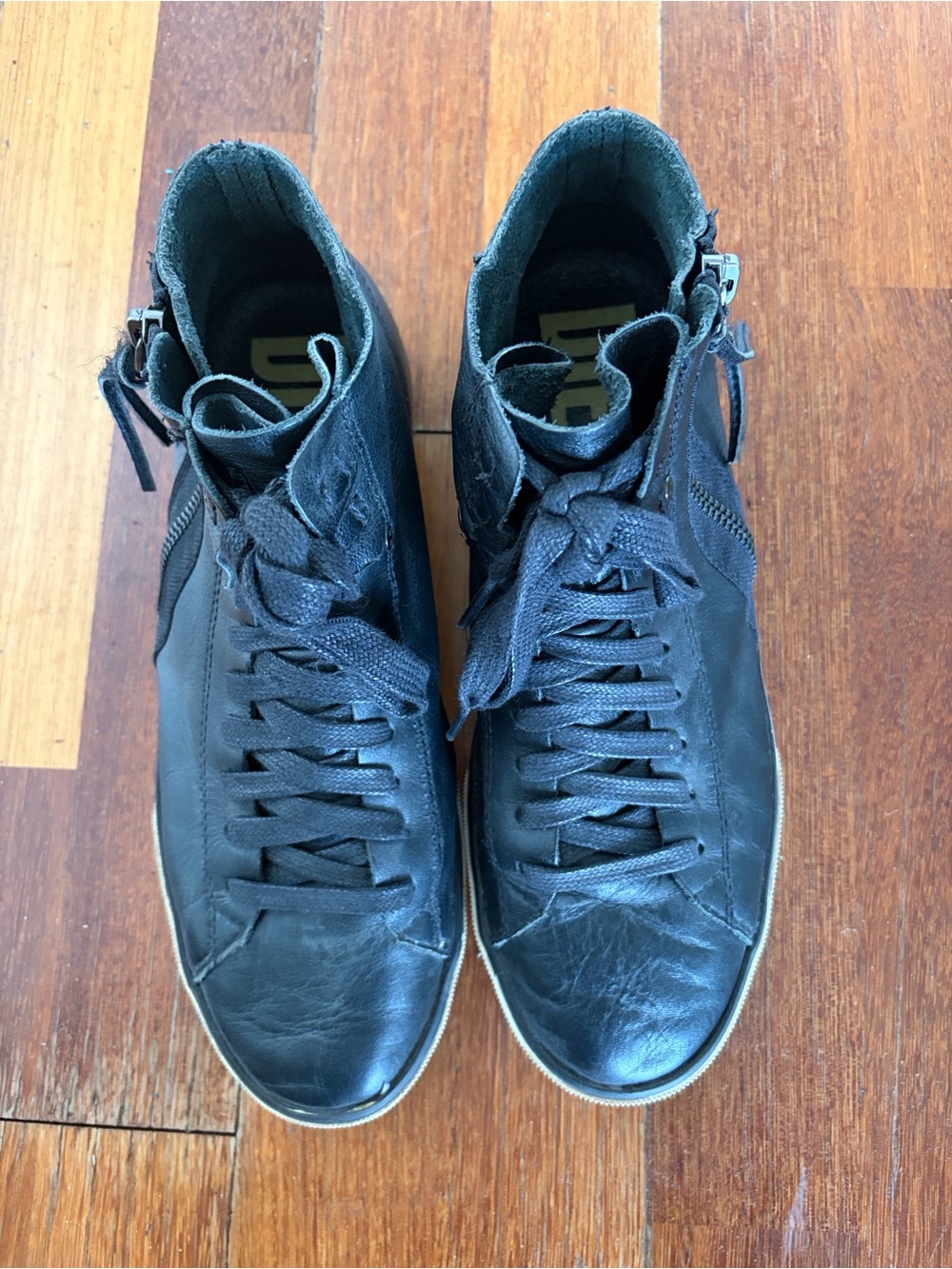 Women’s Diesel Black Leather High-Top Sneakers with Side Zipper